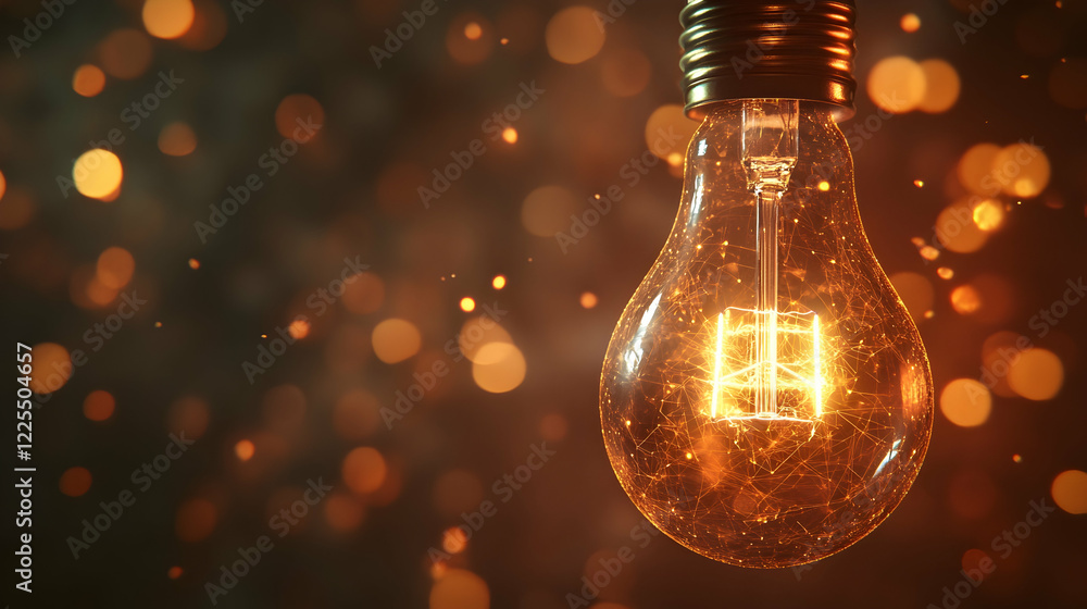Poster illuminated light bulb with digital connection: idea and solution concept -