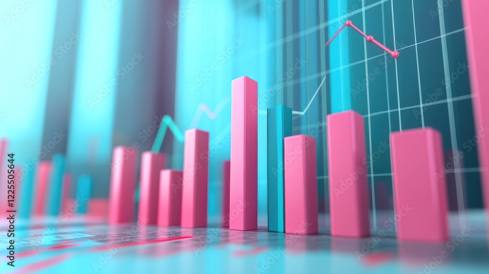 Poster abstract financial data visualization showing growth and decline