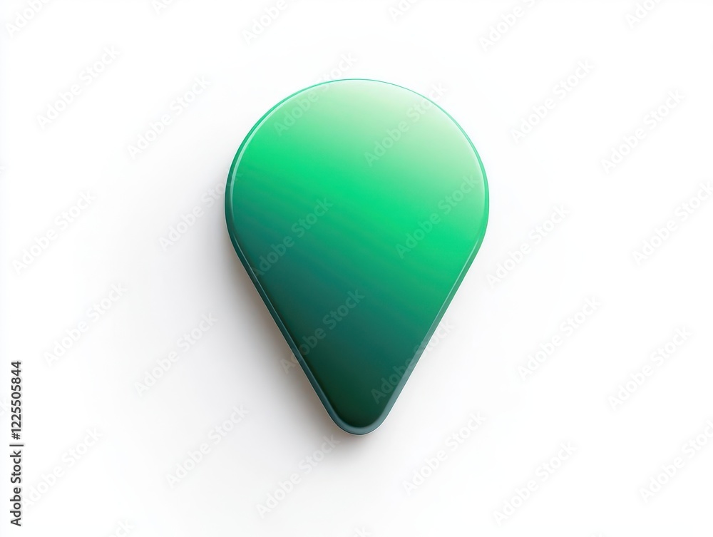 Poster minimalist 3d location pin icon with gradient emerald finish, casting soft shadow on clean white bac