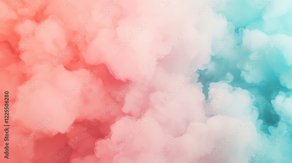 Poster a vibrant blend of soft pink and blue clouds creating a mesmerizing abstract backdrop.