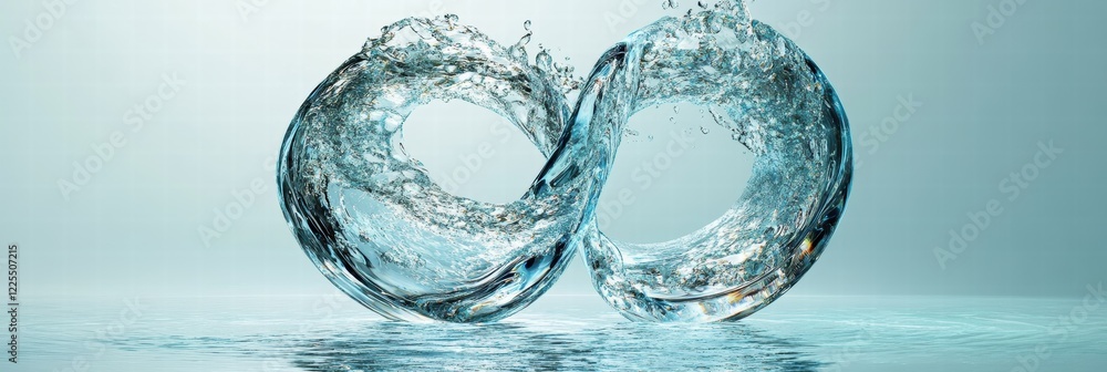 Poster water flows through a transparent infinity shape creating a mesmerizing visual effect