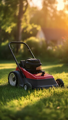 Fototapeta premium Lawn mower on a background -