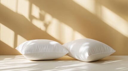 Two White Pillows Resting Against a Beige Wall