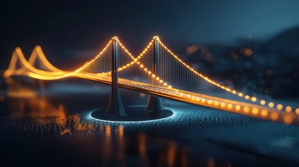 Fototapeta premium Illuminated bridge at night with glowing reflections