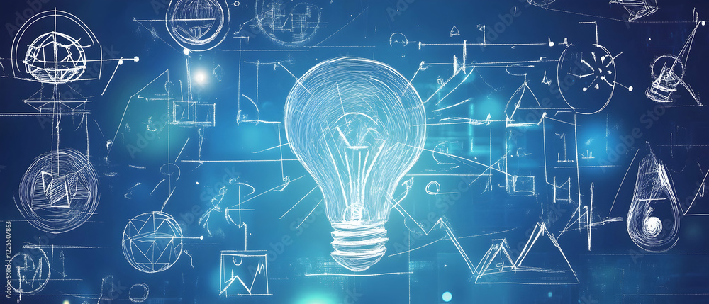 Poster leadership skills represented as a blueprint with symbols and sketches of growth components -