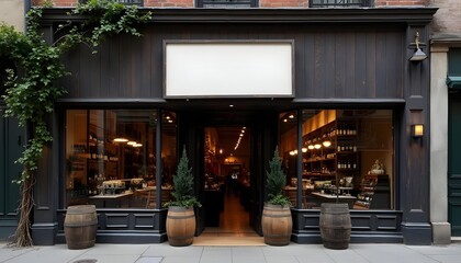 Elegant Wine Shop Exterior with Blank Sign