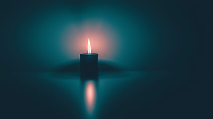 Single Burning Candle in Dark Teal Setting