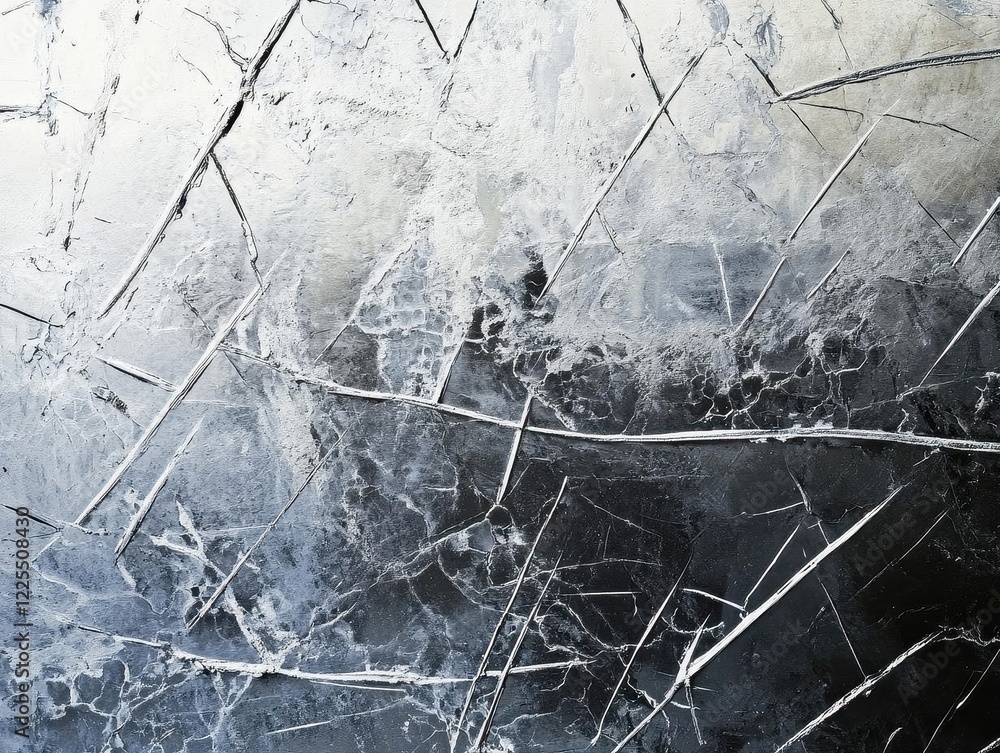 Poster monochromatic abstract texture with irregular patterns, scratches, and weathered effects creating de