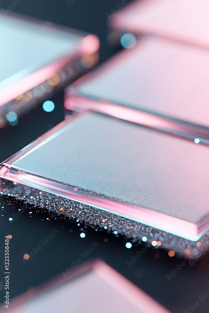 Poster a collection of reflective mirrors embellished with sparkling edges captures light in an artistic ar