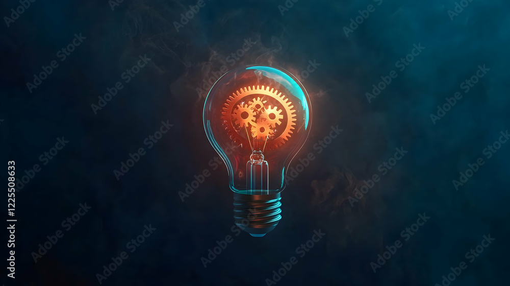 Poster light bulb with gears symbolizing the intersection of innovation and progress -