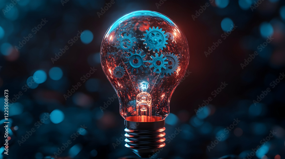 Poster light bulb with gears symbolizing the intersection of innovation and progress -