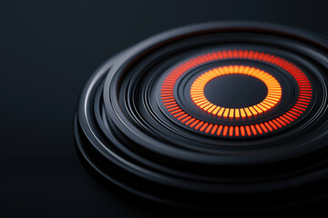 futuristic marketing interface glowing with vibrant orange and red lights, set against sleek black background, creating modern and dynamic visual effect