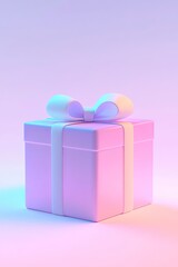 minimalist cartoon christmas gift box with bow in style of emoji on white background 3d render holographic gradient