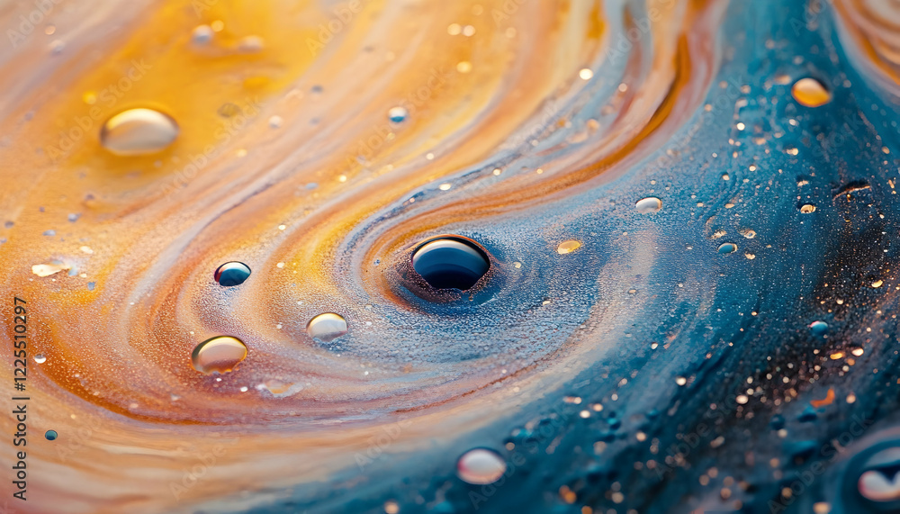 Poster macro details of shimmering soap bubbles forming intricate textures -
