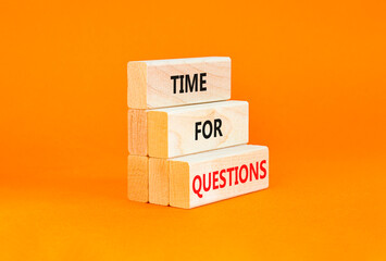 Time for questions symbol. Concept words Time for questions on beautiful wooden blocks. Beautiful...