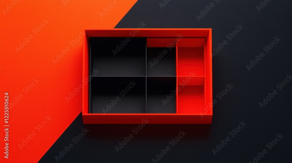 Poster red and black partitioned box on contrasting background