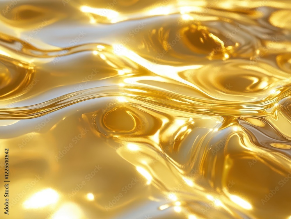 Poster rippling liquid mercury surface with dynamic light reflections, chrome-like flowing texture with org