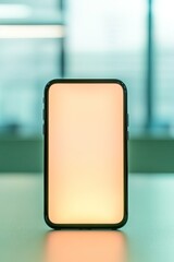 focused view of encrypted file notification on smartphone glowing design creating strong contrast with blurred office