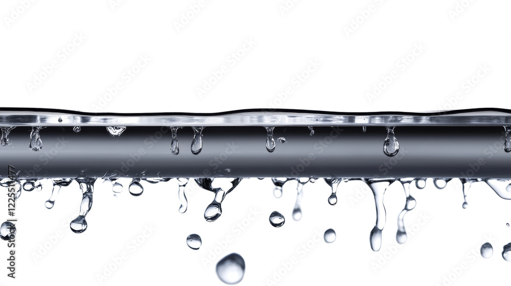Poster the image shows water flowing and dripping from a metallic pipe against a black background highlight