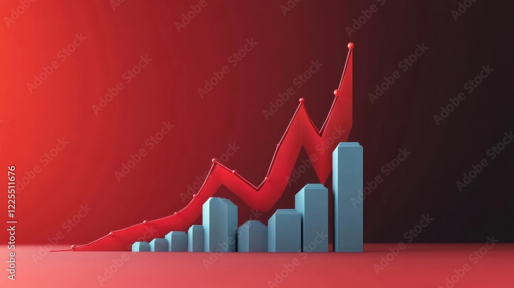 Poster red growth curve over blue bar graph representing progress