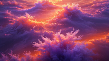 Fototapeta premium Majestic purple and orange sunset illuminating dramatic clouds