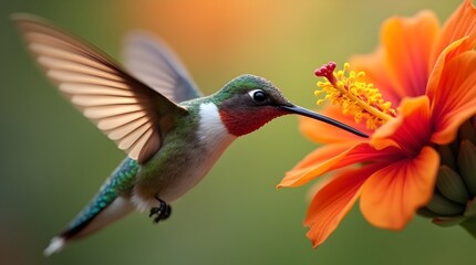 Fototapeta premium Hummingbird and Flower Close-up 