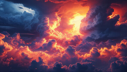 Dramatic sky with cumulus clouds creating stunning sunset scenery