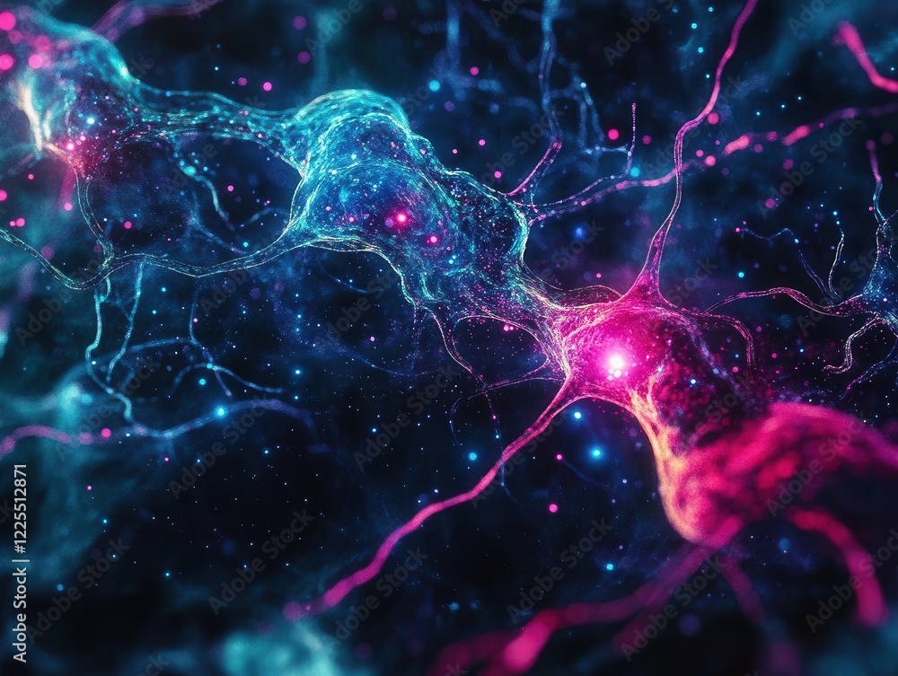 Aufkleber surreal digital artwork of neural pathways transforming into vibrant cosmic nebulae, consciousness e