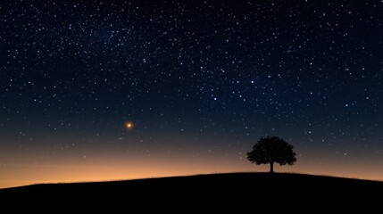 Obraz premium Solitary Tree Under a Starry Night Sky