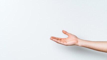 Open hand gesture, white background, product placement