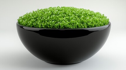 Lush Green Plant in Modern Black Bowl