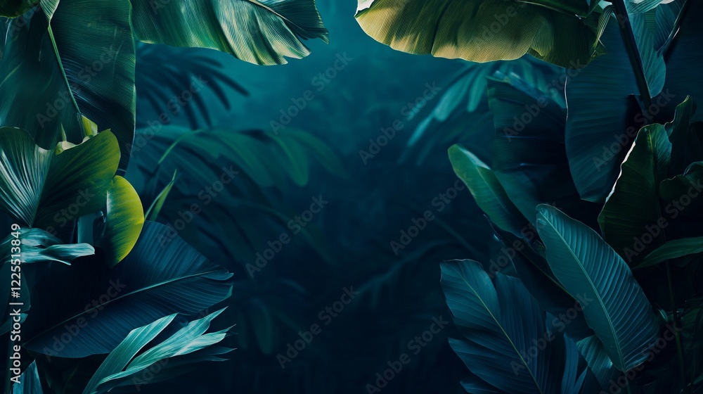 Poster tropical leaves creating natural frame in lush jungle setting