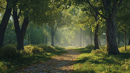 Scenic Road Trip Through green Forest.ai generation 