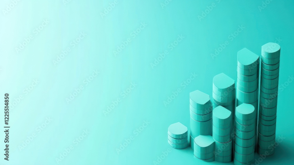 Poster abstract teal cylindrical shapes ascending in a graph pattern