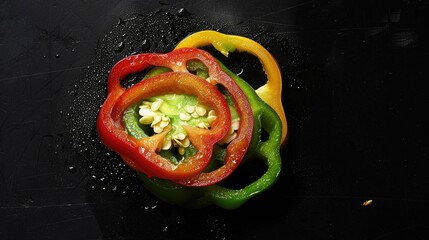 Fresh bell pepper slices on black background wallpaper