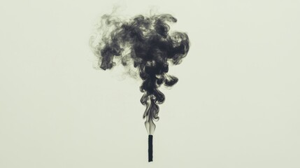 Black smoke plume rising from a thin stick against a white background.