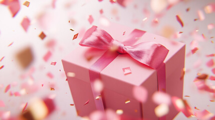 pink box with ribbon ,surprise, abstract background, wallpaper. ai generation
