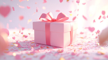 pink box with ribbon ,surprise, abstract background, wallpaper. ai generation