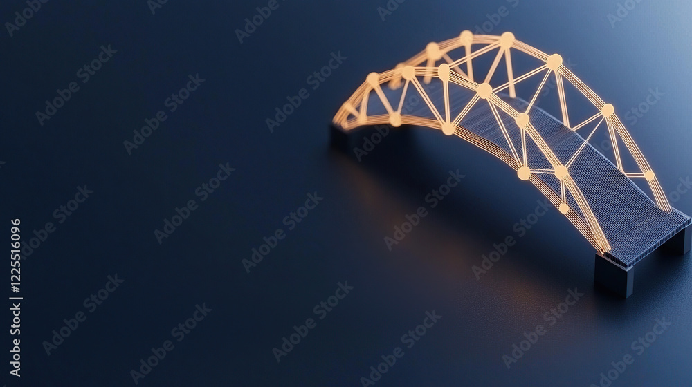 Poster glowing bridge spans radiant network of connected lines, creating futuristic and abstract design on 