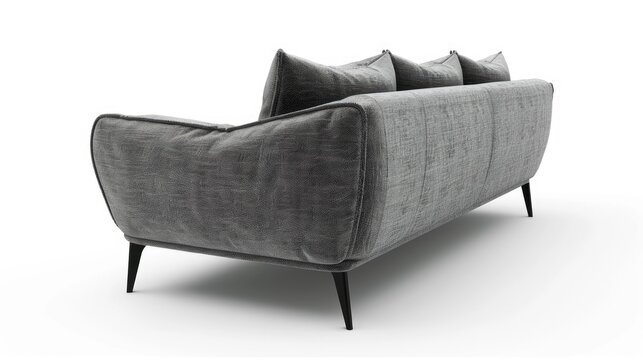 Grey sofa isolated on white background viewed from the back