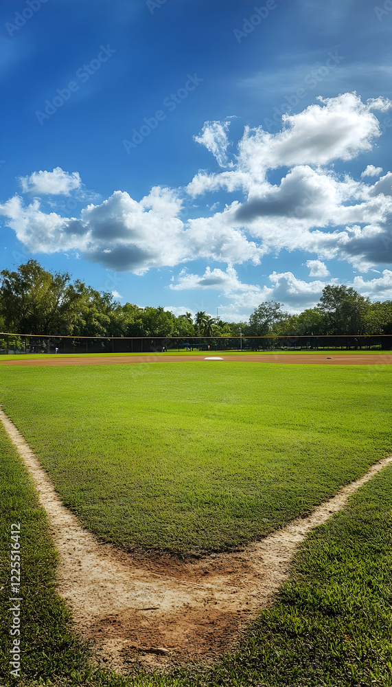 Poster park with a baseball field perfect for games and events with a vast open area -