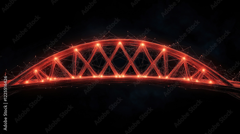 Poster glowing bridge spans radiant network of interconnected lines, creating mesmerizing geometric pattern