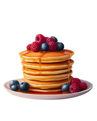Delicious pancakes topped with berries and syrup isolated on transparent background.ai generation