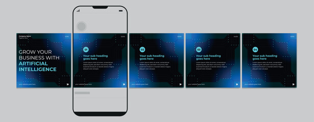 LinkedIn Carousel Post Design, editable social media Instagram carousel post, artificial intelligence carousel post template, eps 10