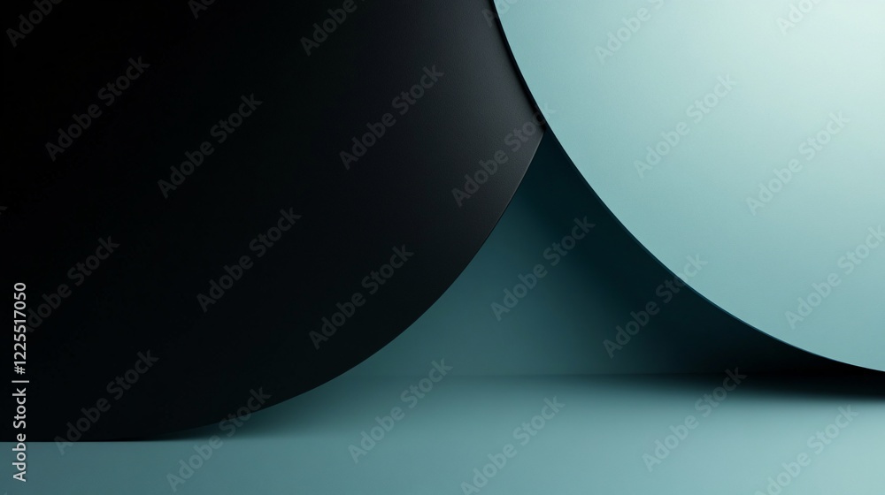 Poster Abstract minimalist background with black and teal curves creating a modern design