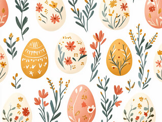 Seamless pattern with eggs, spring paper pattern, holiday, Easter. ai generation