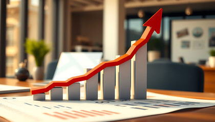 Business Growth Concept Rising Bar Chart with Upward Trend Arrow