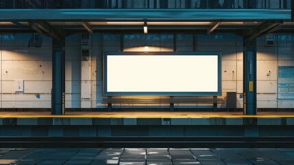 Mock-up billboard poster template in urban setting; transit and station digital displays