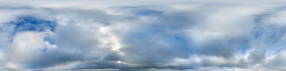 sky hdri 360 panorama with dark clouds before storm in seamless equirectangular projection for use in 3d graphics as skydome or edit drone panoramas for sky replacement