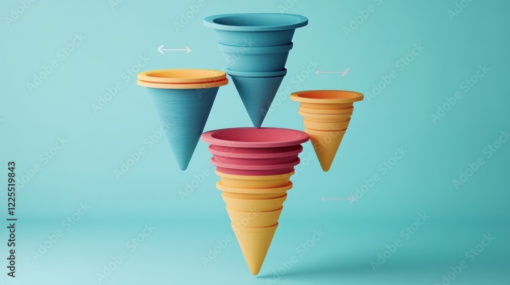 Poster colorful conical shapes arranged in a unique pattern
